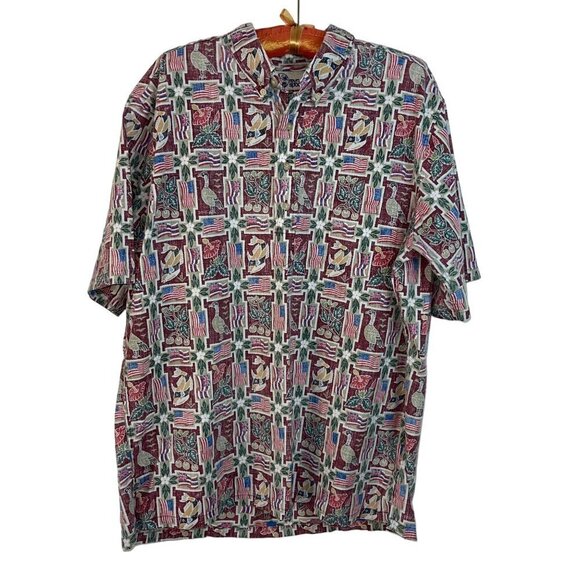 Reyn Spooner Mens Shirt Size XL Multicolor Flag Hawaiian Aloha Short Sleeve